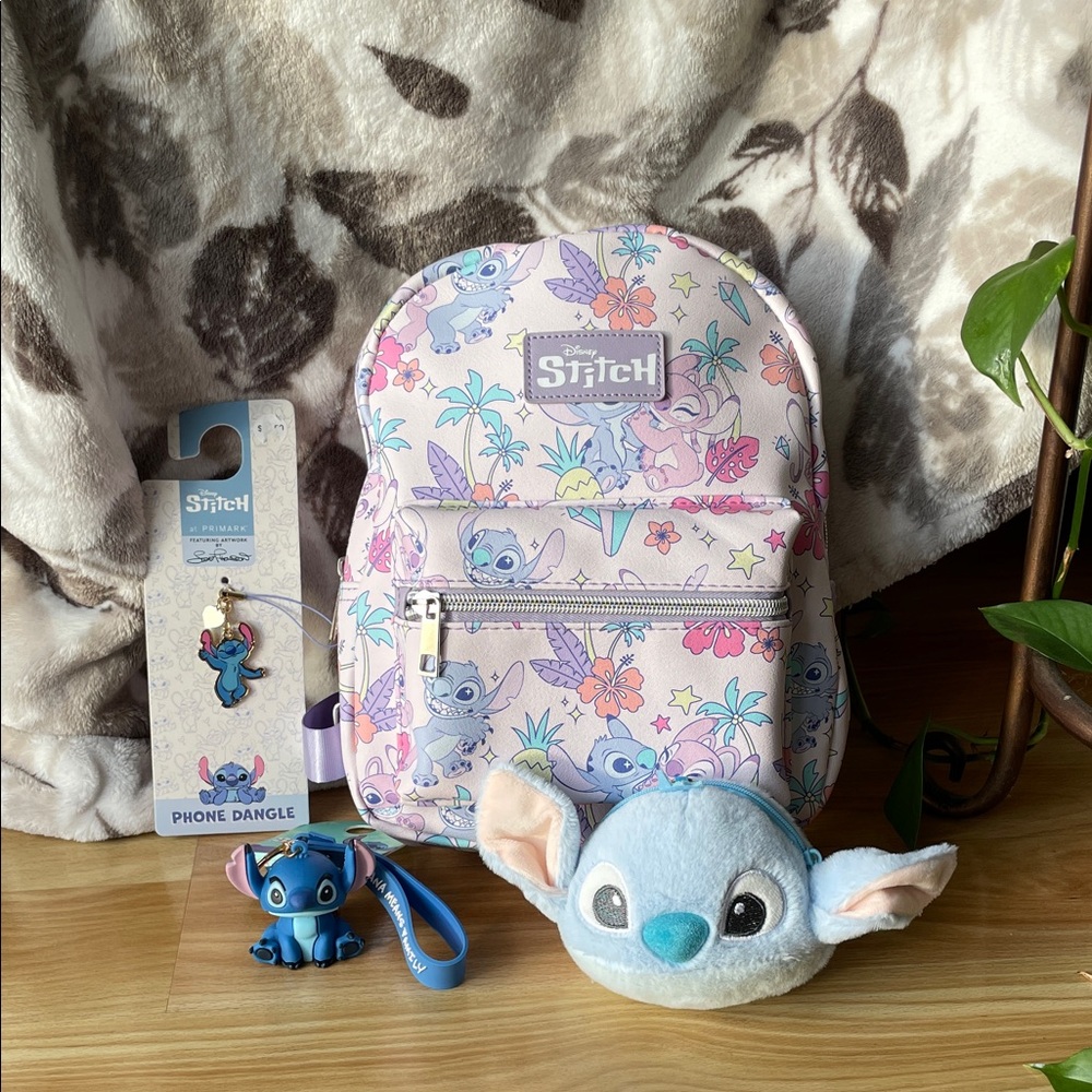 •DISNEY• STITCH Bioworld Backpack + keychain + phone charm + zip pouch >> NWT
